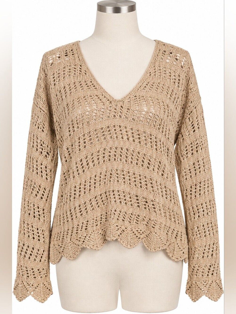 AMERICAN EAGLE Crochet Cotton Blend Sweater. Scalloped Hem. NWT